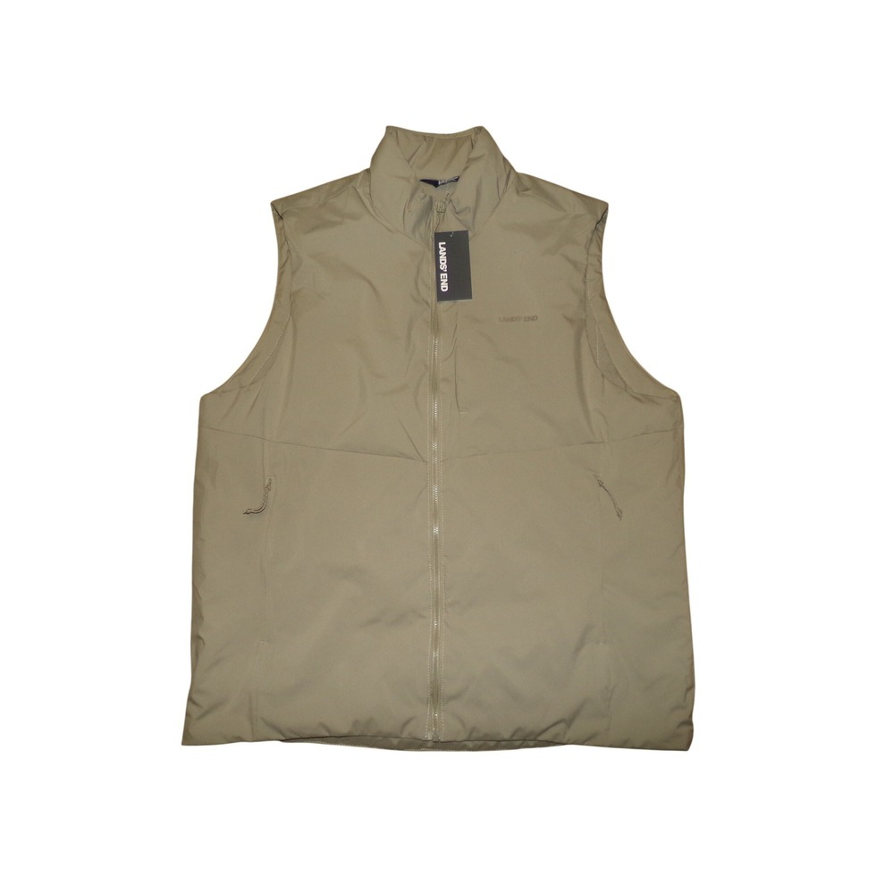 Lands End Mens Full Zip‎ Lightweight Vest Tan Khaki Outdoor Puffer Vest NWT